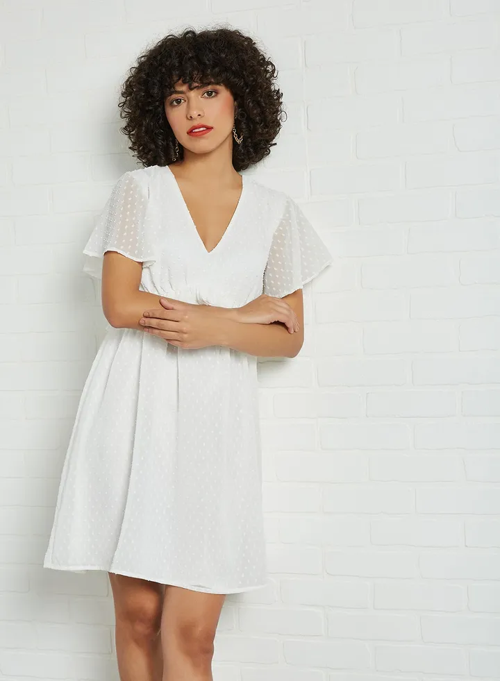 Ruffled Trim Dress White