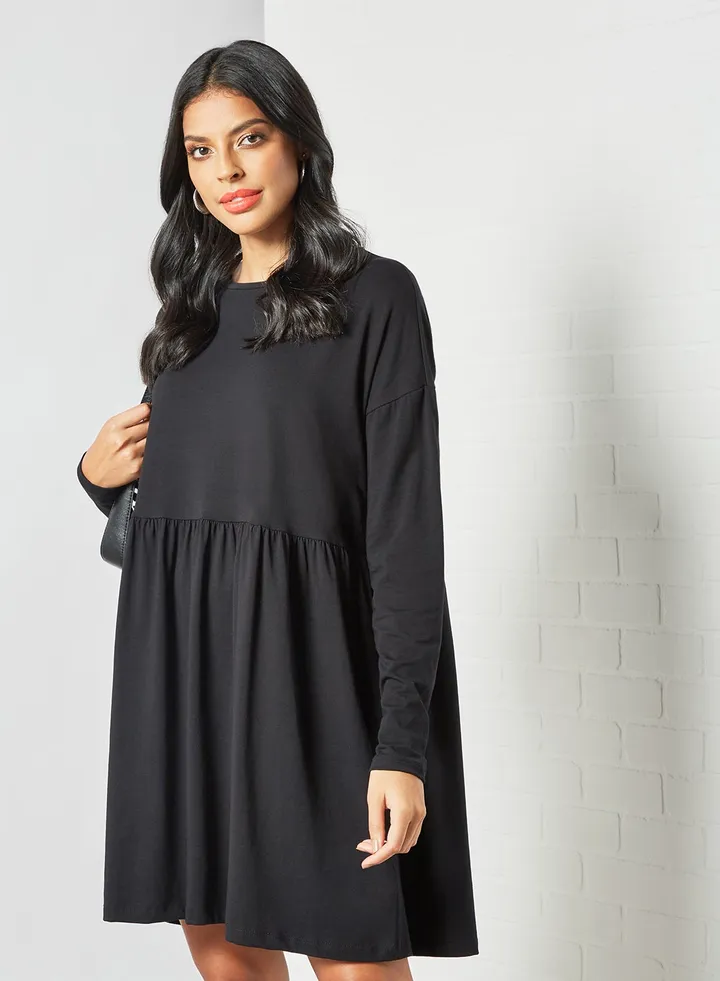 Gather Detailed Dress Black