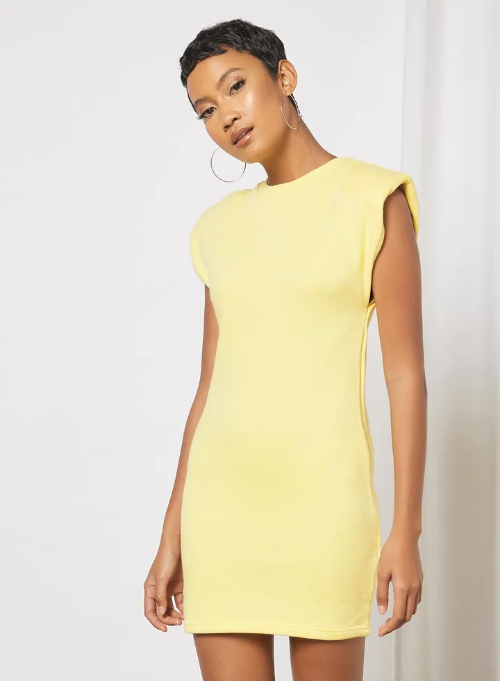 Padded Shoulder Dress Yellow