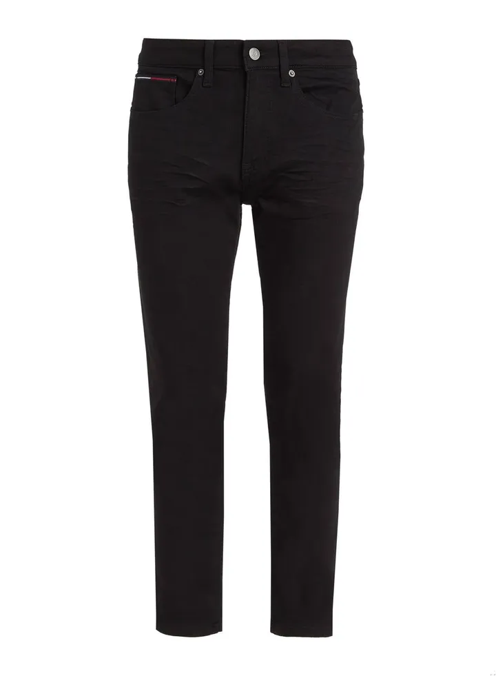 Men's Tapered Slim Fit Black Jeans, Black