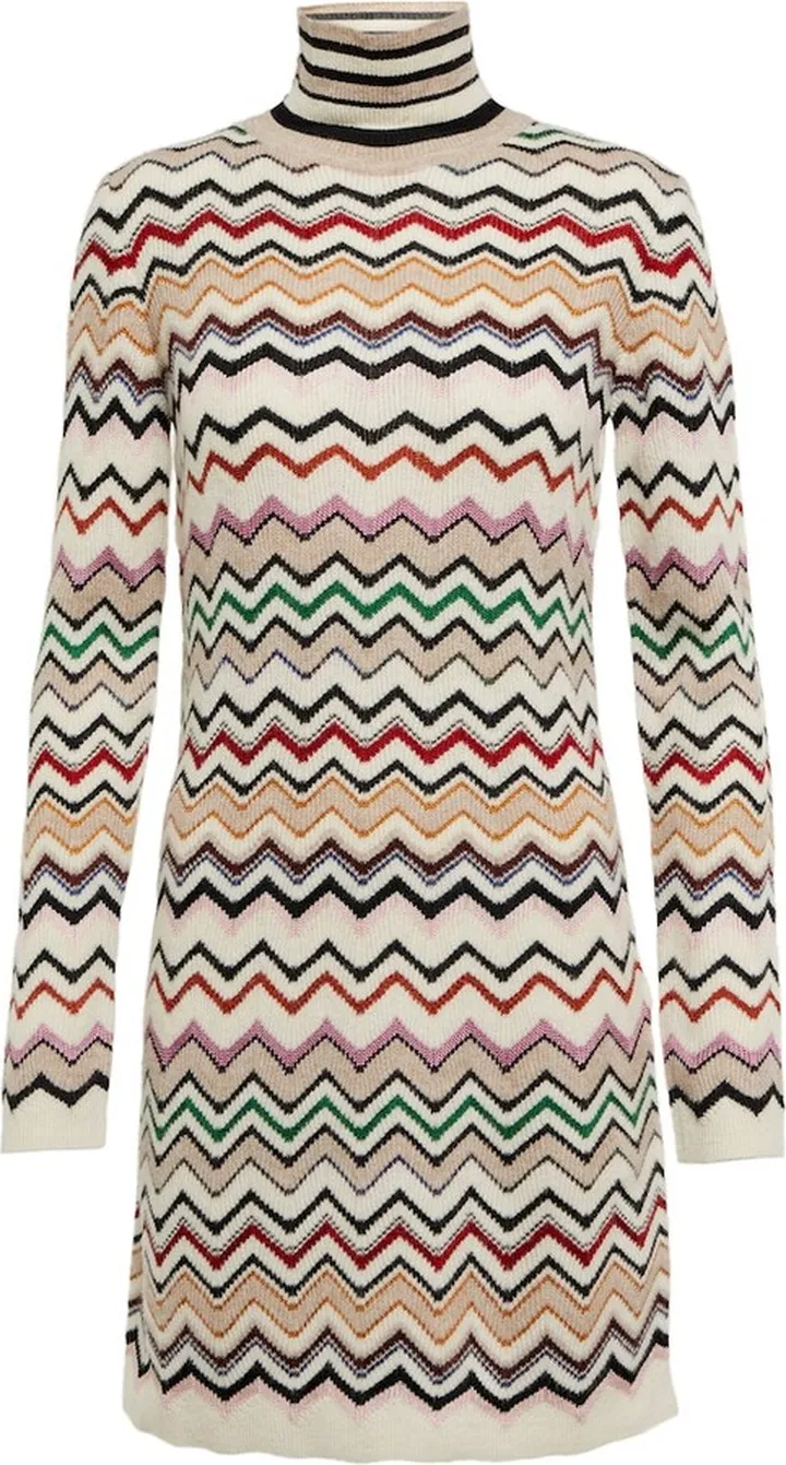 Zig-zag knit mockneck minidress
