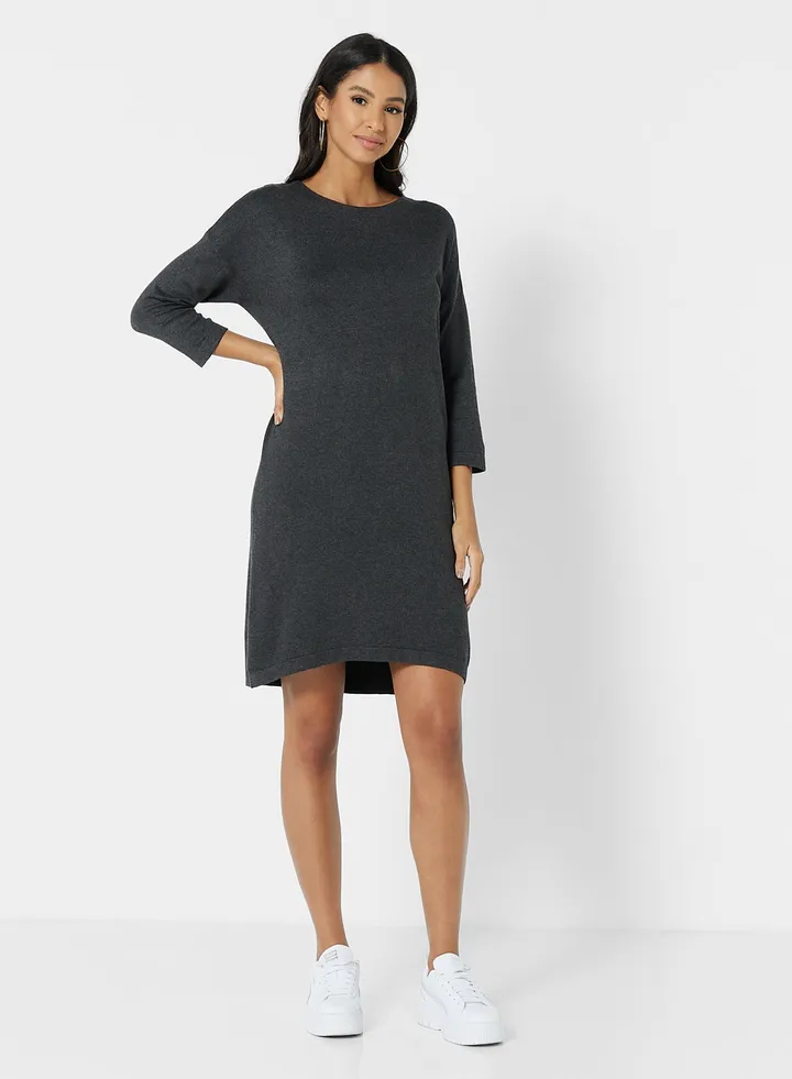 Curved Hem Dress Grey