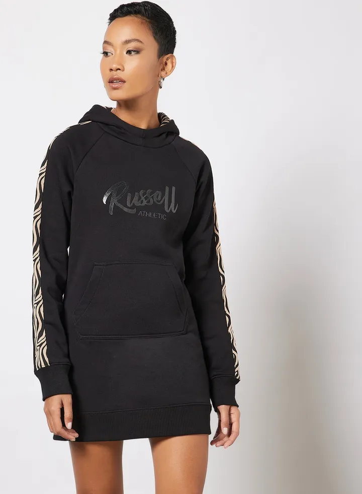 Tape Detail Hoodie Dress Black
