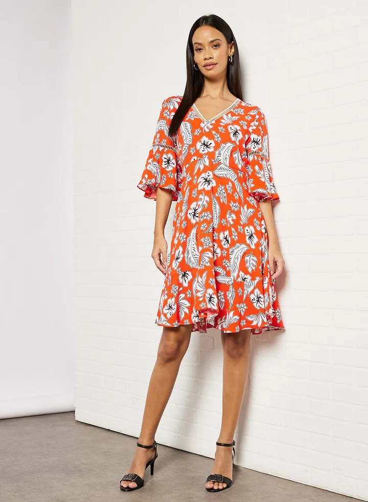 Floral Swing Dress Orange
