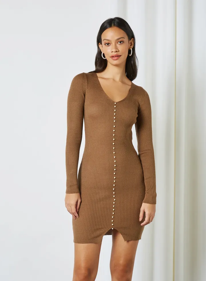 Ribbed Bodycon Dress Mink 