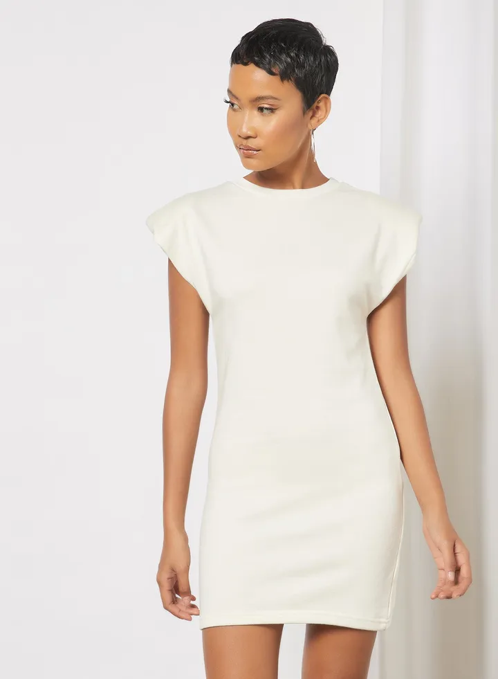 Padded Shoulder Dress White