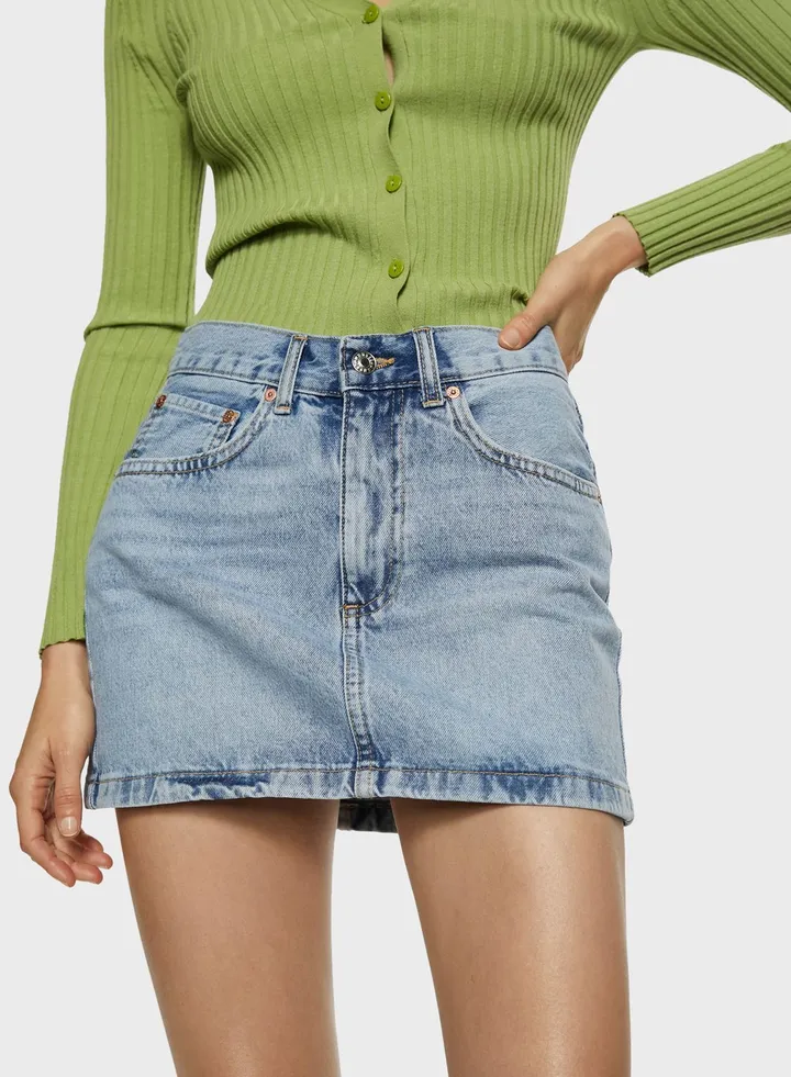 Pocket Detail Denim Skirt