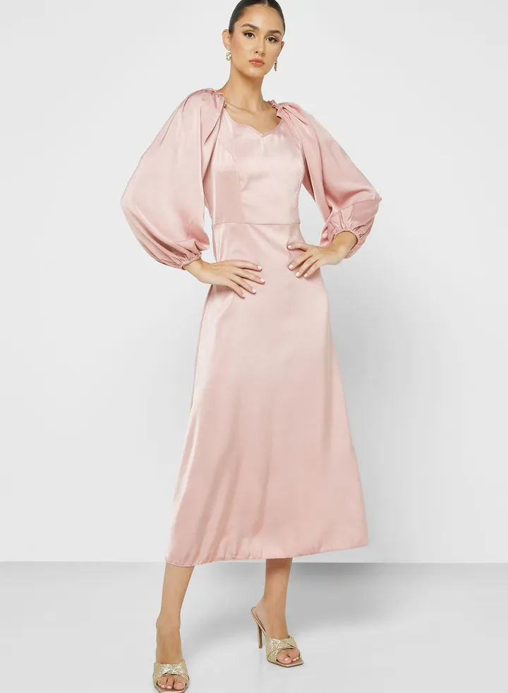 Puff Sleeve Satin Dress