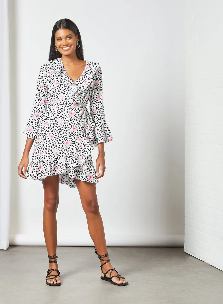 Wrap Mini Dress White/Black