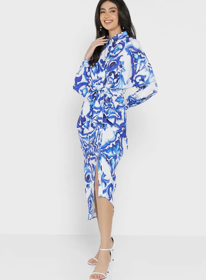Asymmetrical Belted Shirt Dress