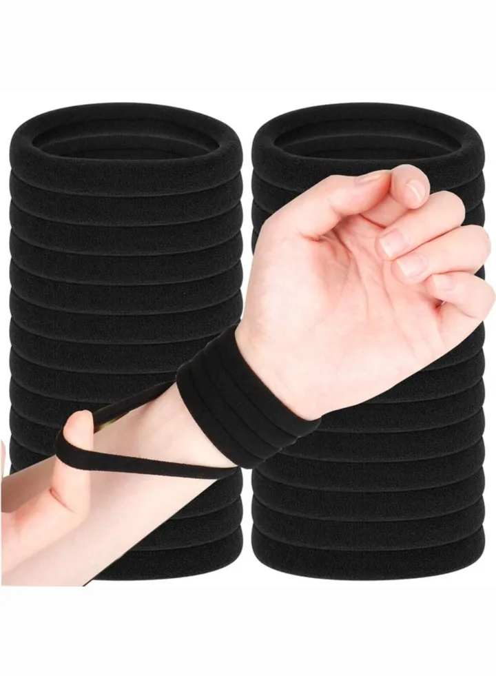Black elastic hair bobbles 6-7 cm diameter ties, 15 pieces