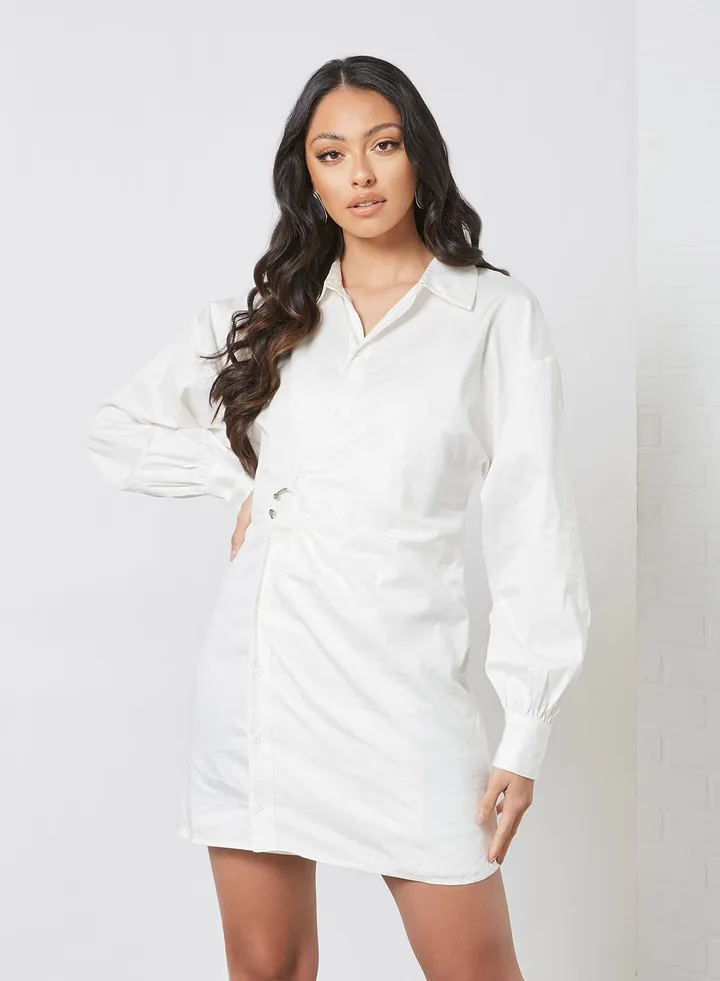 Long Sleeve Shirt Dress White