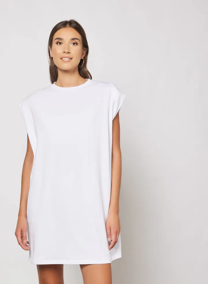Sleeveless Shoulder Pad Dress White