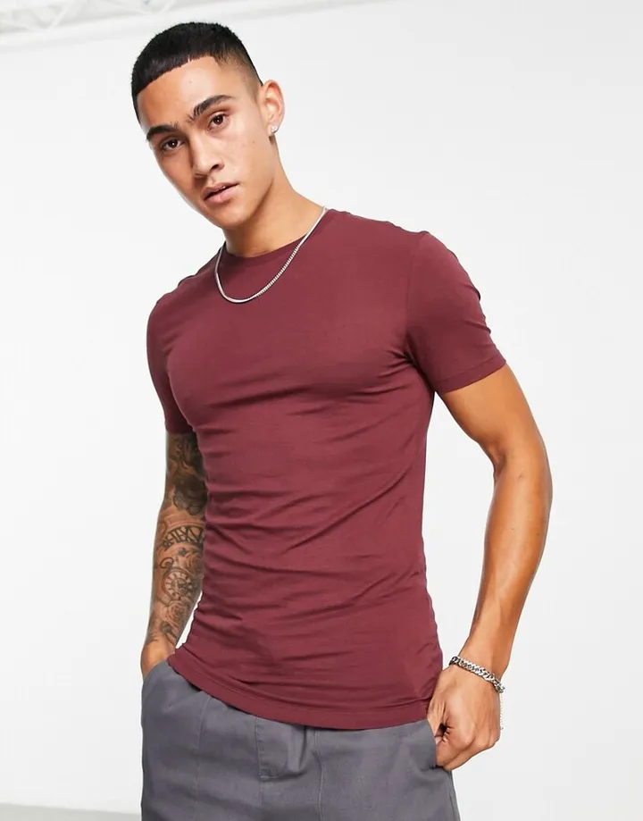 ASOS Design muscle fit T-shirt in burgundy
