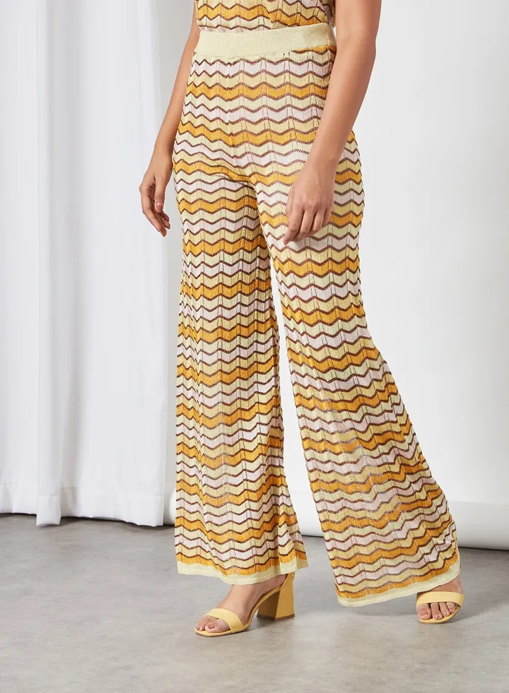 Openwork Detail Knit Pants Yellow/Orange