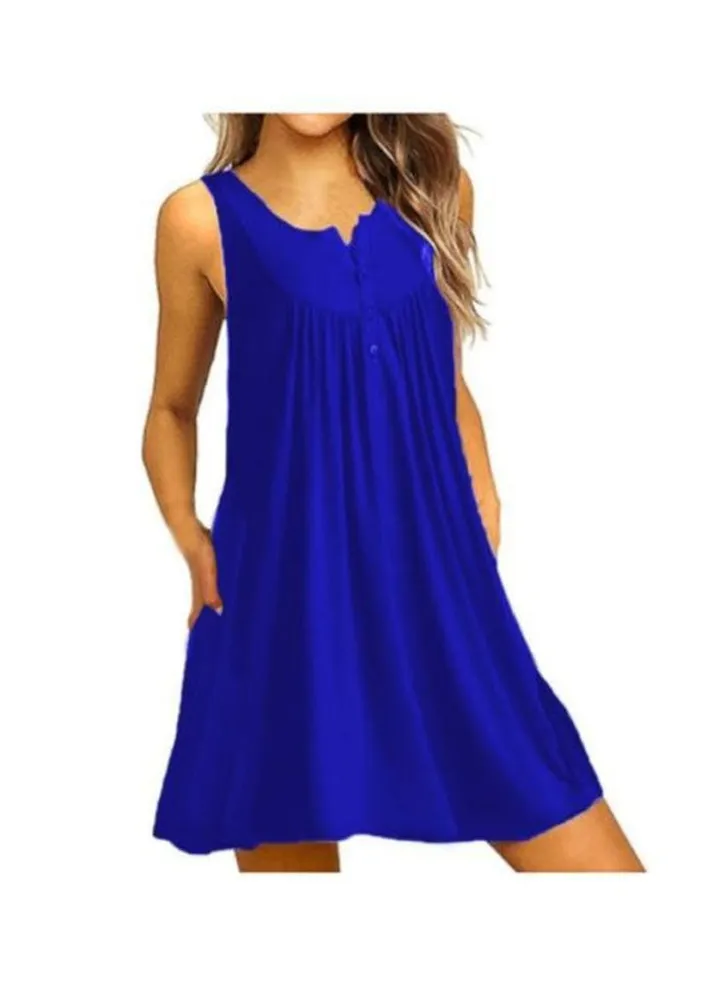 Sleeveless Beach Wear Dress Royal Blue