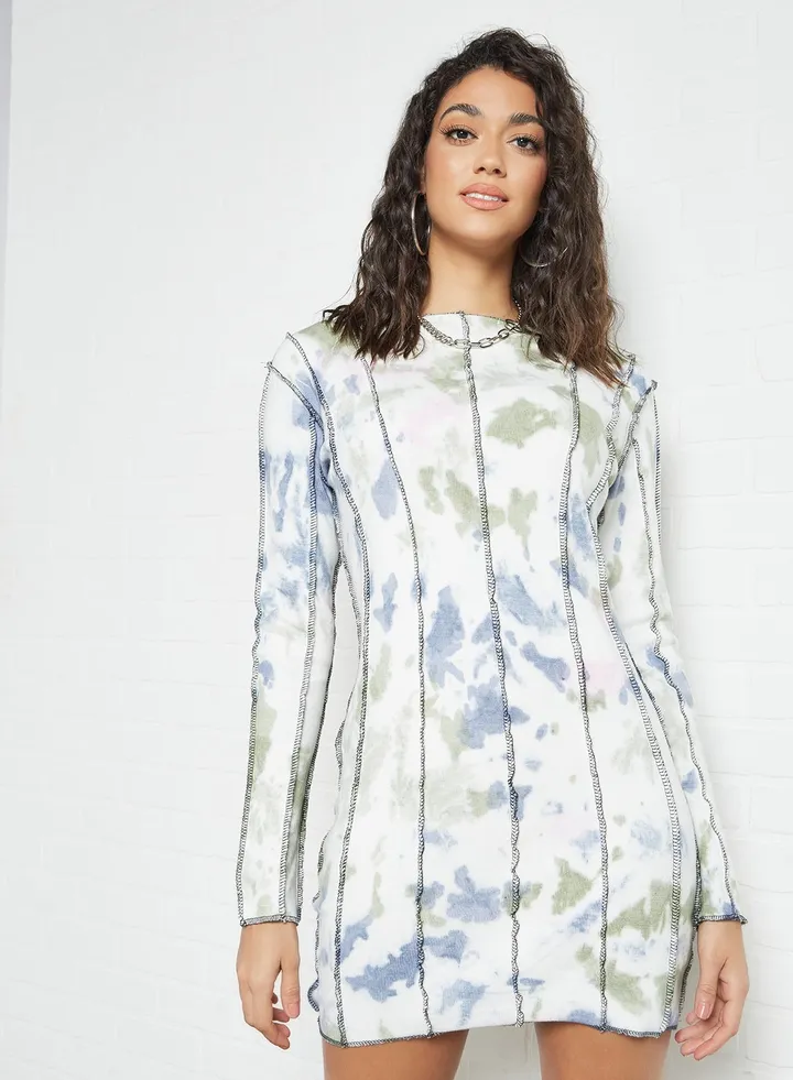 Tie Dye Mini Dress White/Blue