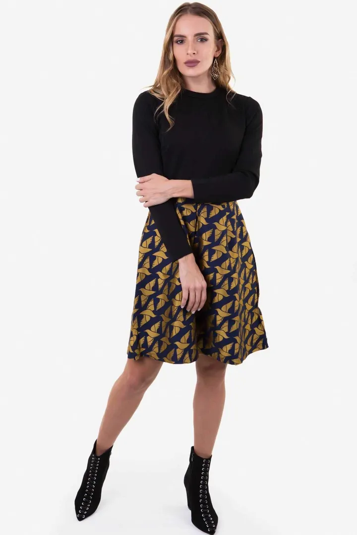 Textured Skirt Dress Black/Blue