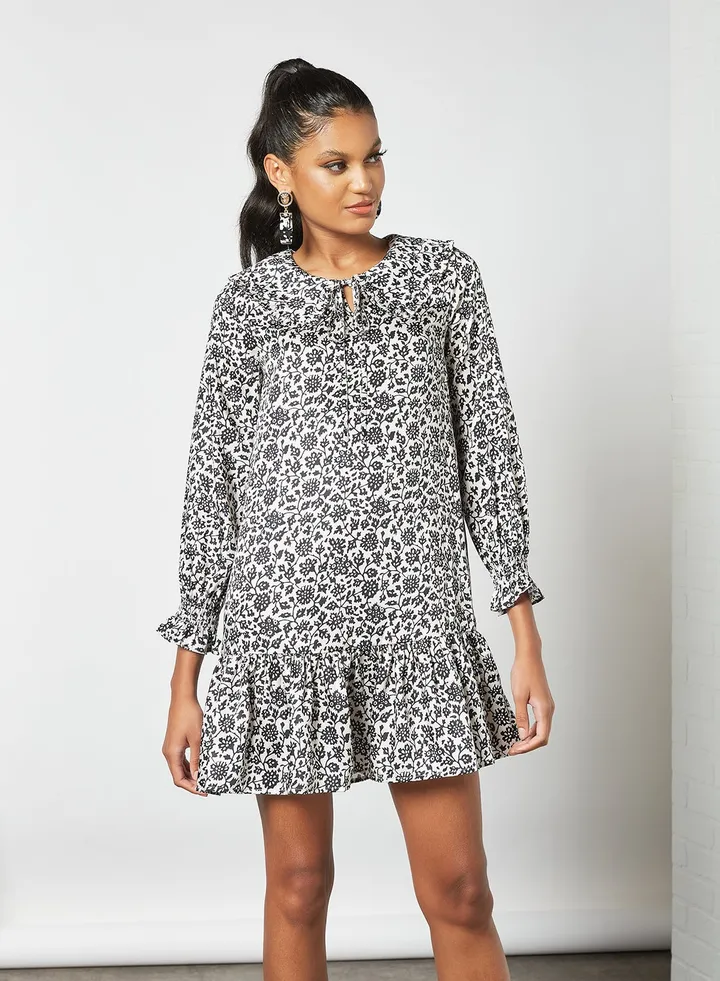Floral Print Dress White/Black