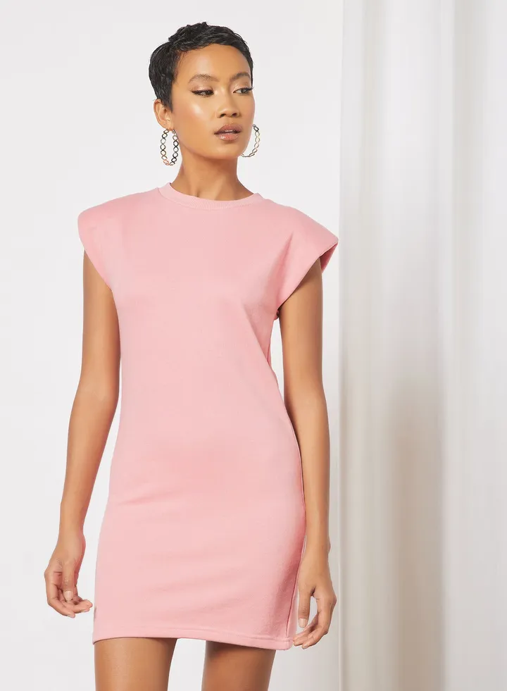 Padded Shoulder Dress Pink