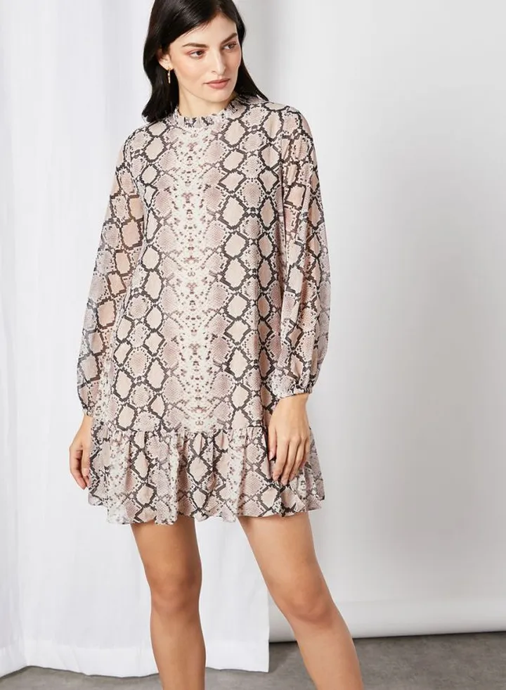 Snake Print Mini Dress Beige/Black