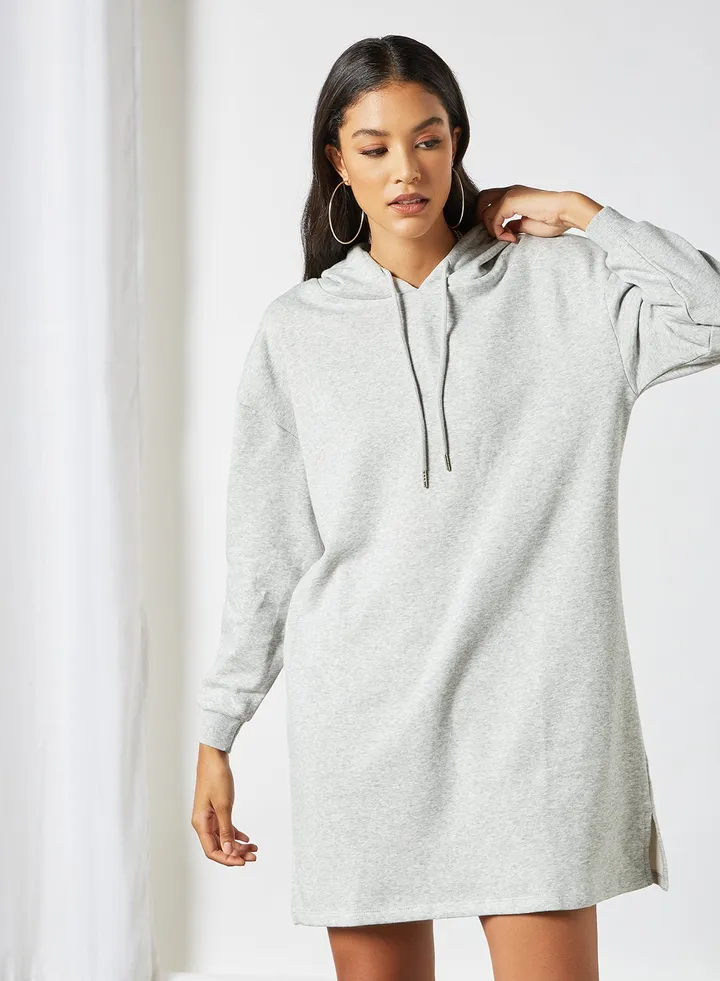 Mini Hooded Dress Grey