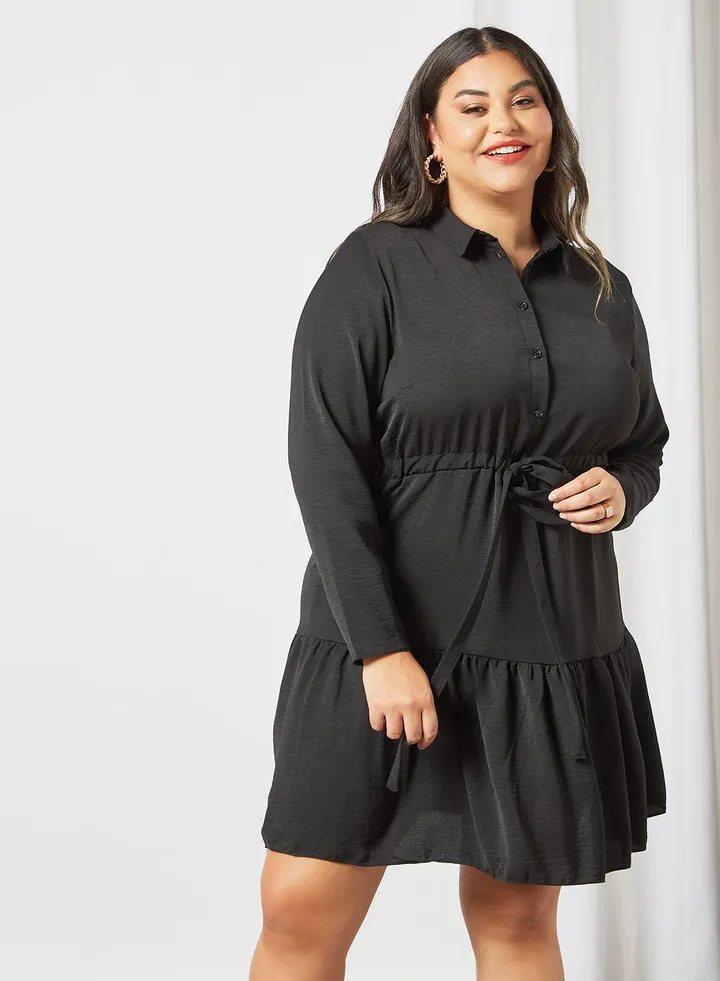 Plus Size Tiered Tunic Dress Black