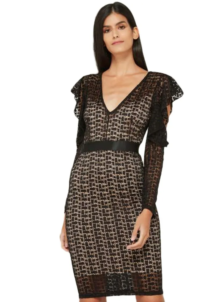 Lace Ruffle Dress Black