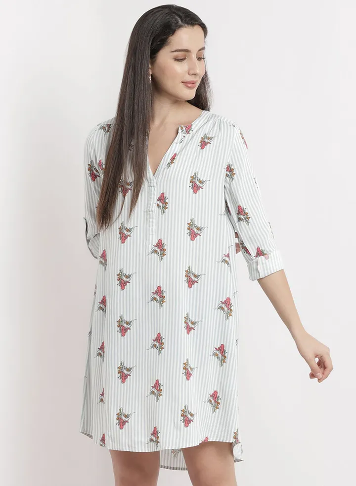Casual Stylish Printed Mini Dress With Belt Long Sleeves Stripe