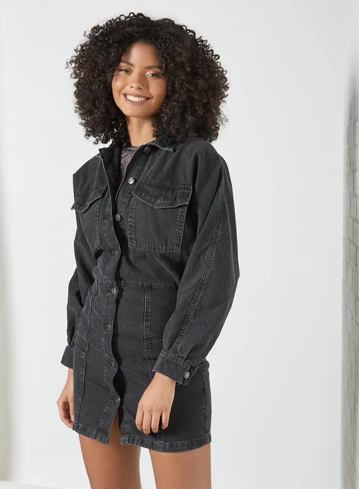 Denim Shirt Dress Black