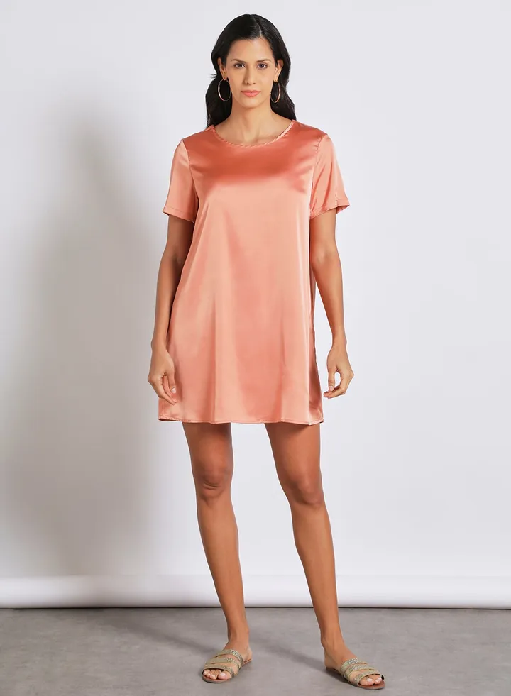 Women's Casual Sweetheart Neck Short Sleeve Blocking Dress Coral