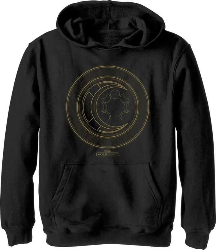 Boy's Marvel: Moon Knight Hieroglyphic Moon Phase Logo Pull Over Hoodie - Black - Medium