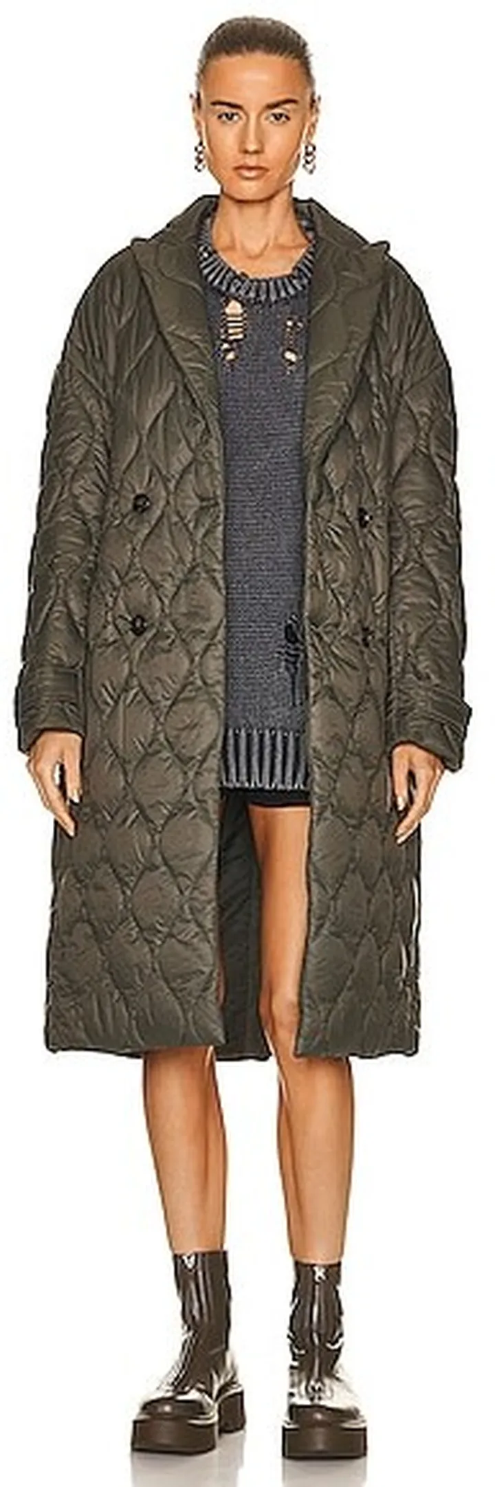 Amiri Quilted Coat in Olive