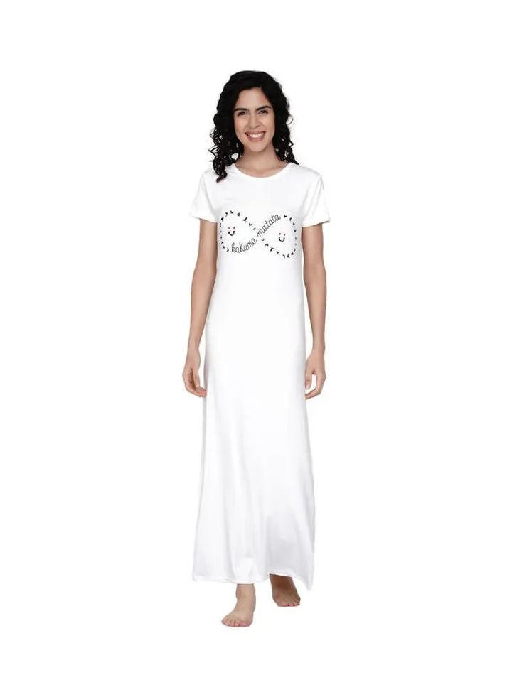 Casual Full Length Half Sleeve Night Gown White