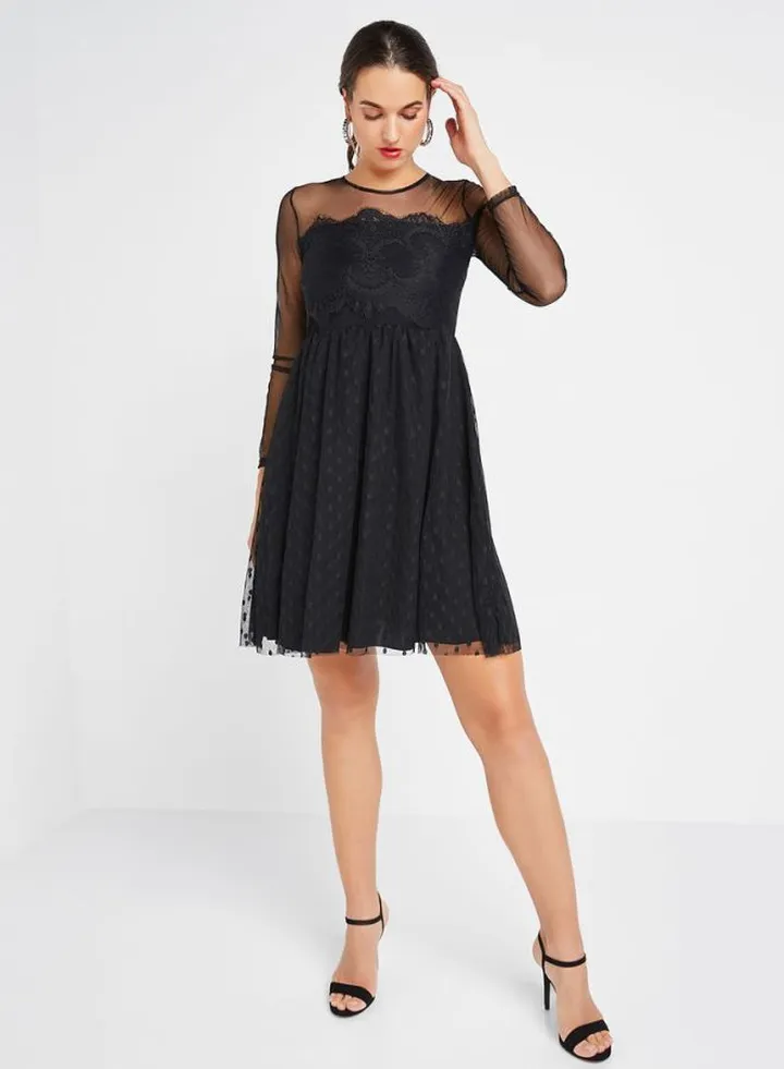Ara Lace Detailed Mini Dress Black