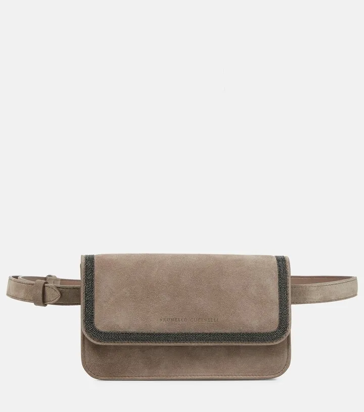 Embellished suede belt bag