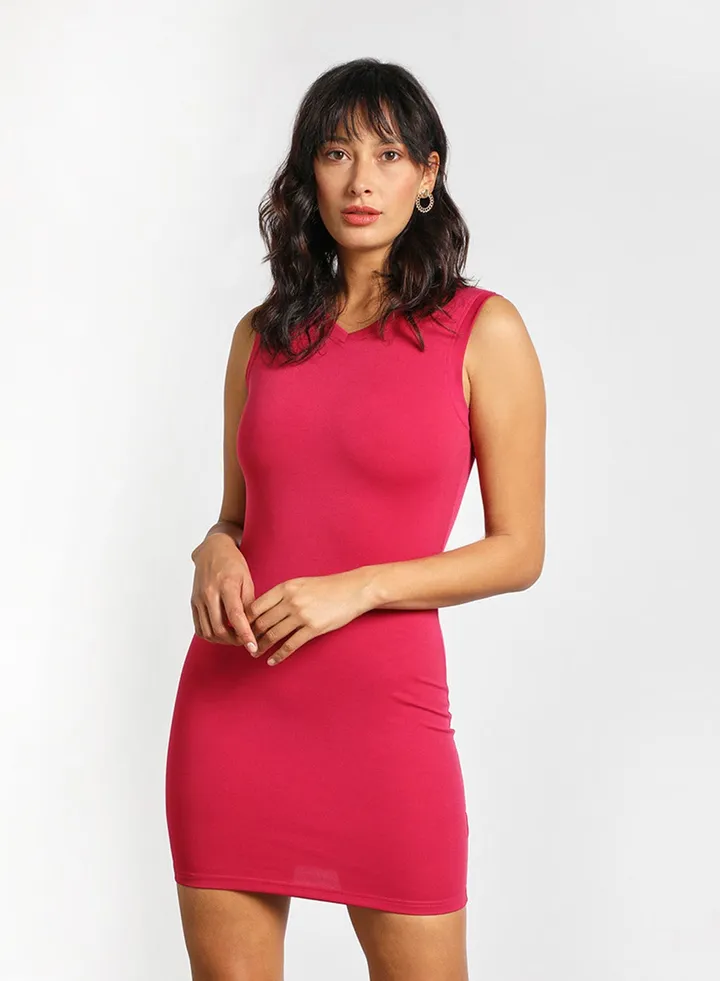 Women's casual sleeveless knit dress fitted Brick Red