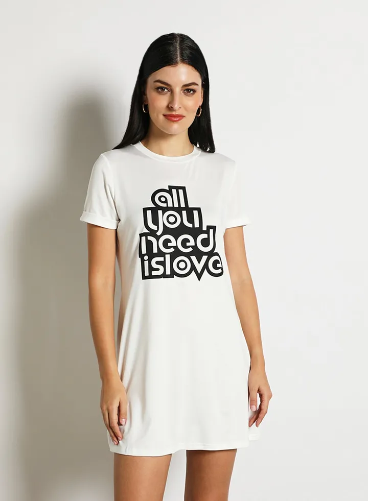Women'S Casual Mini Short Sleeve Solid Knit Dress With Print White