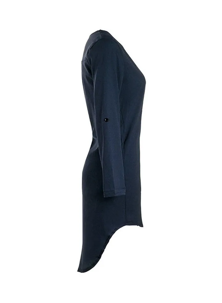 Autumn Long Sleeve Asymmetric Mini Dress Dark Blue
