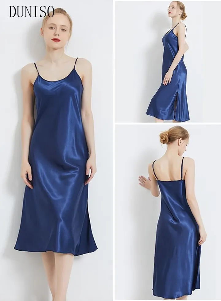 Women's Sleeveless Silk Nightgown Camisole Sleep Dress Built in Bra Removable Pads Nightwear Softable Round Neck Pajama Dress For Ladies