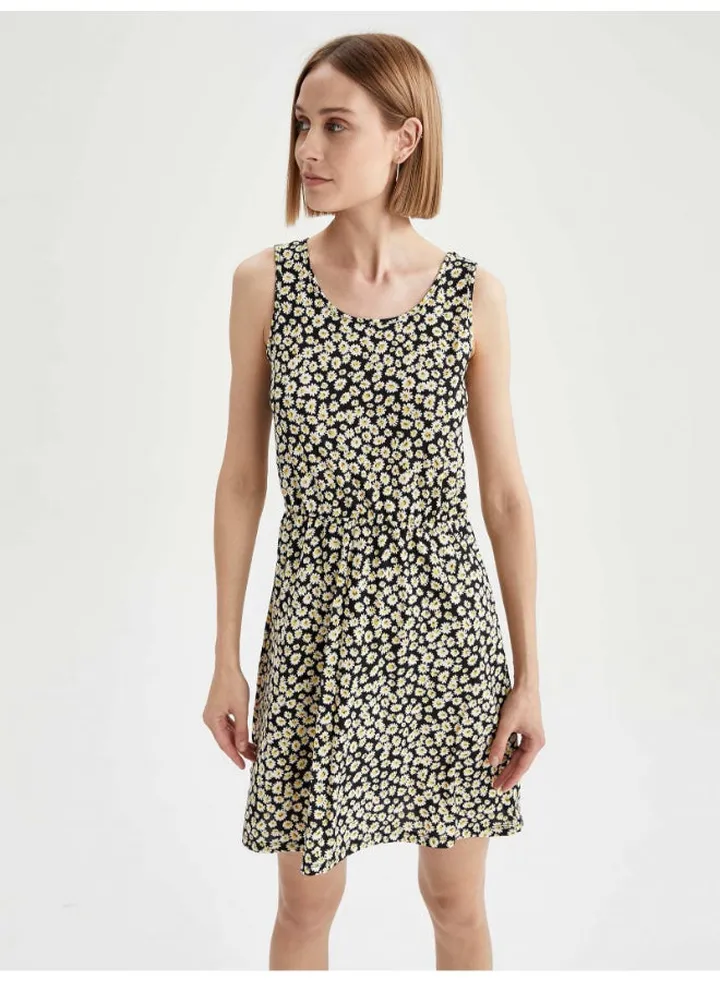 Floral Printed Round Neck Sleeveless Dress Multicolour
