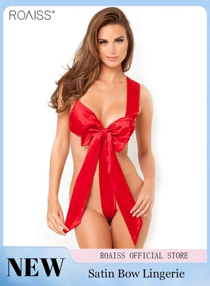 Women Bodystocking Lingerie Nightwear Solid Bowknot Lace Pajamas Date Wedding Anniversary Pajamas Accessories