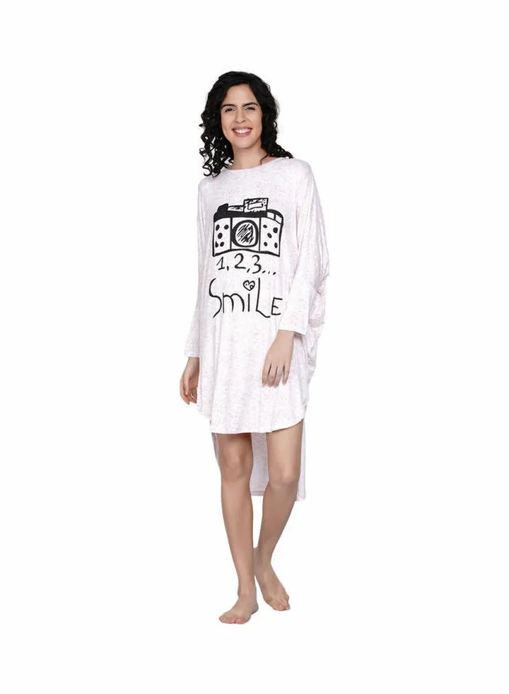 Loose Fit Knee Length Night Gown Cream
