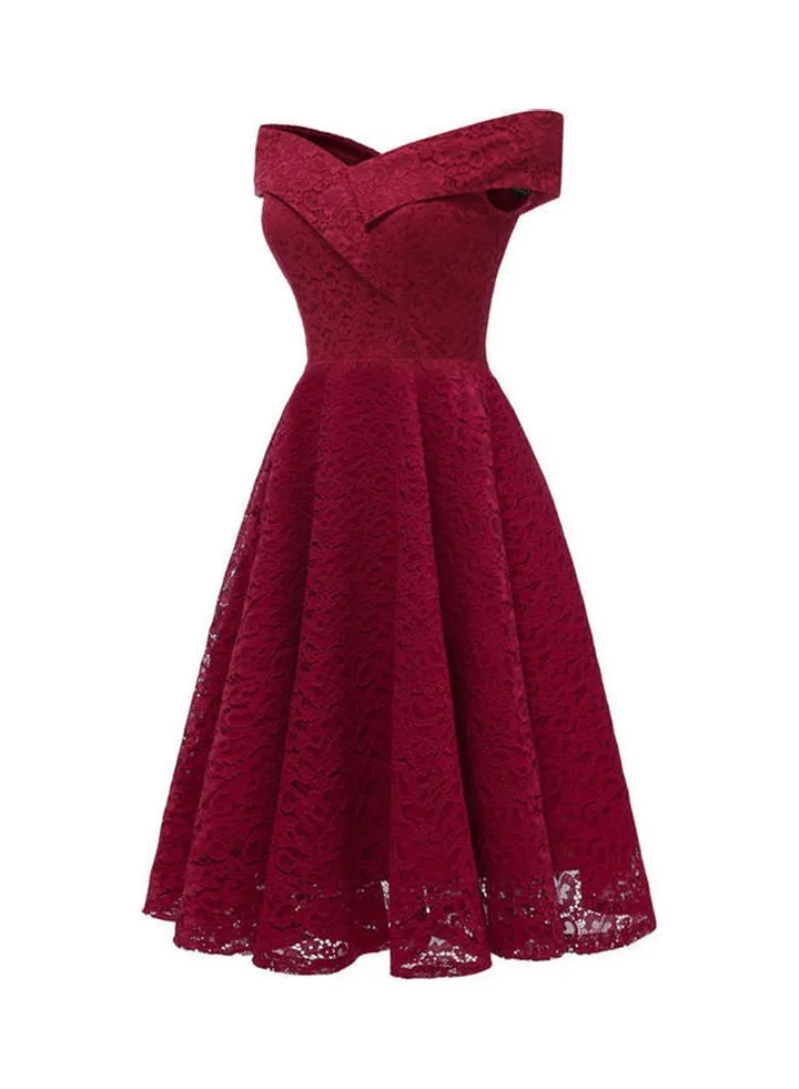 Women Elegant Lace Dress Red