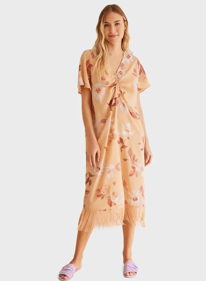 Fringe Hem Printed Nightdress
