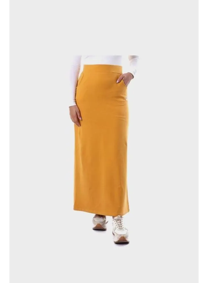 Cotton Elastic Waist Skirt With Side Pockets - Mustard