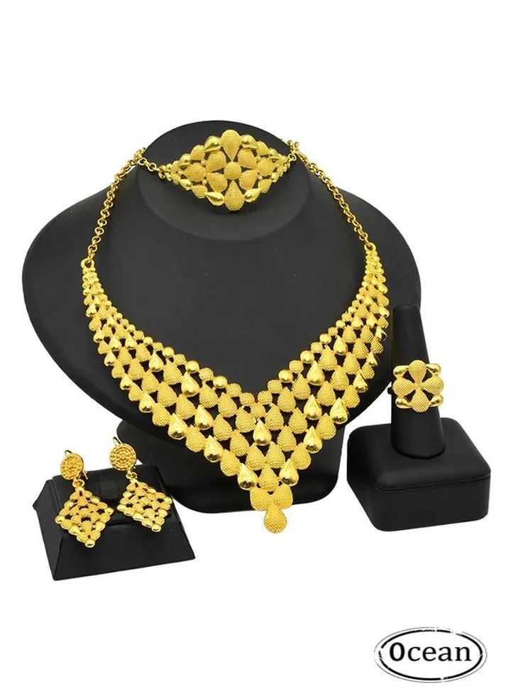 24K Gold Women Fashion Wedding Prom Jewelry Set