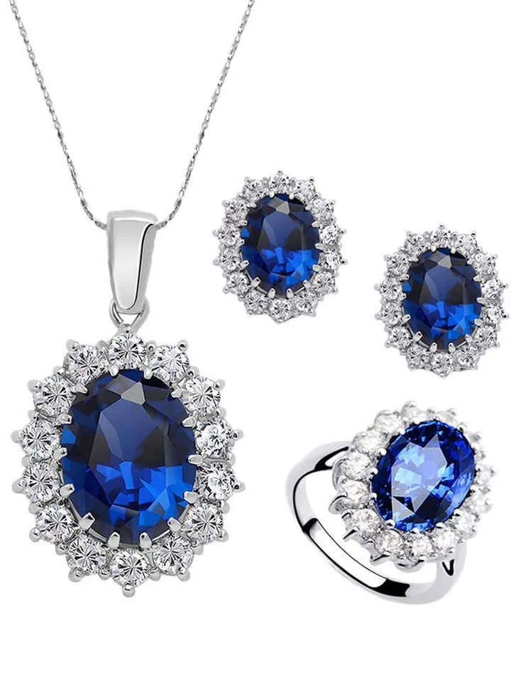 925 Sterling Silver Blue Sapphire Jewelry Set