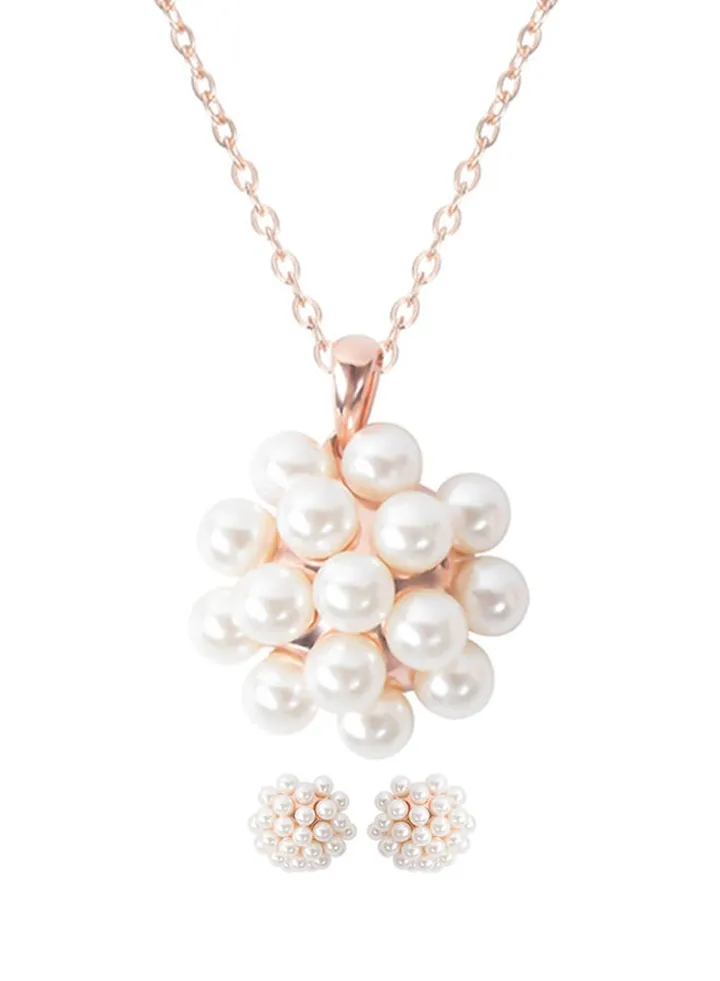 Alloy Necklace And Earrings Set With Pearl 