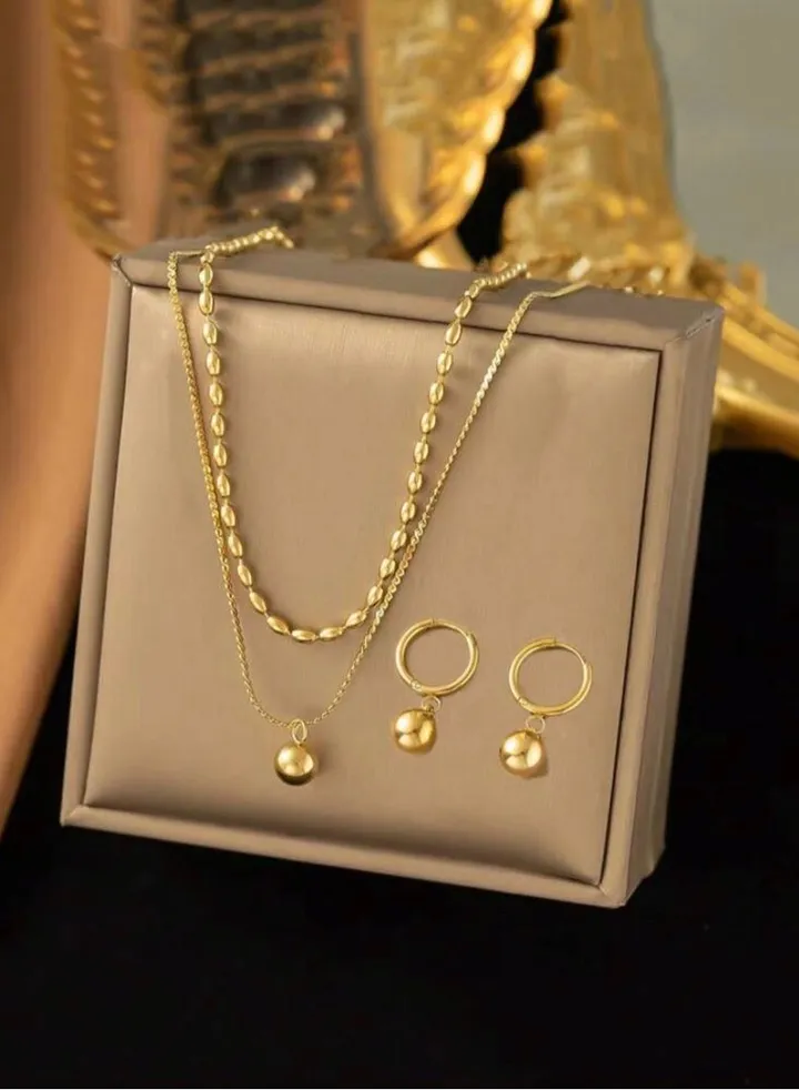 Gold Plated Stainless Steel Women's Necklace And Earrings Accessories Set